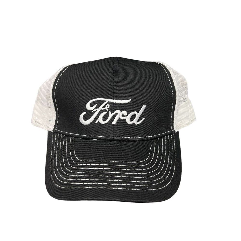 FORD CAP Black White Mesh Hat Snapback Trucker Motors‎ Trucks Cars Cursive 483